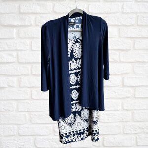 R&M Richards Navy & White Drape-Front 2-Piece Jacket & Dress - Size 10